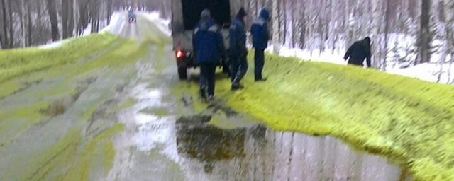 В Первоуральске из-за аварии на дренажной скважине позеленел снег