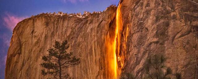 В Калифорнии наблюдалось редкое явление «огненного водопада»