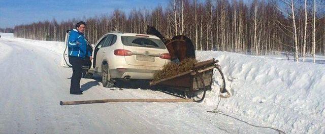 В Новосибирской области машина врезалась в сани с сеном