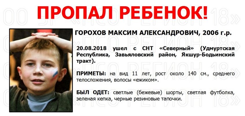 В Удмуртии ищут 12-летнего Максима Горохова