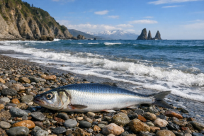 Массовый выброс рыбы произошел у берегов Корсакова на Сахалине