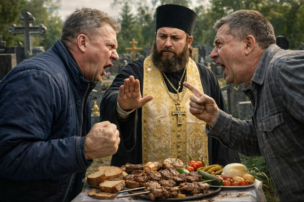 «Отобрали у покойников». Россияне поссорились из-за еды с кладбища.  Их рассудил священник