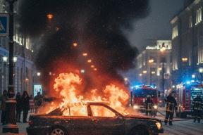 Пожар в центре Москвы: на Тверской улице из-за горящей машины образовалась пробка