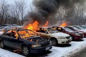 8 автомобилей загорелись на парковке в Петербурге