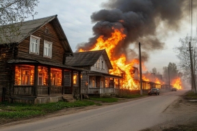 Пожар в поселке Славянском под Тюменью оставил более десяти семей без жилья