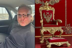 «Я — император!»: бизнесмен в халате с двумя ножами захватил трон в Эрмитаже и устроил представление на потеху публике