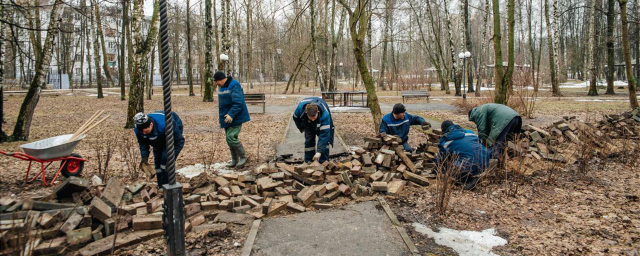 В Центральном парке культуры и отдыха в Пушкине начали демонтировать плитку