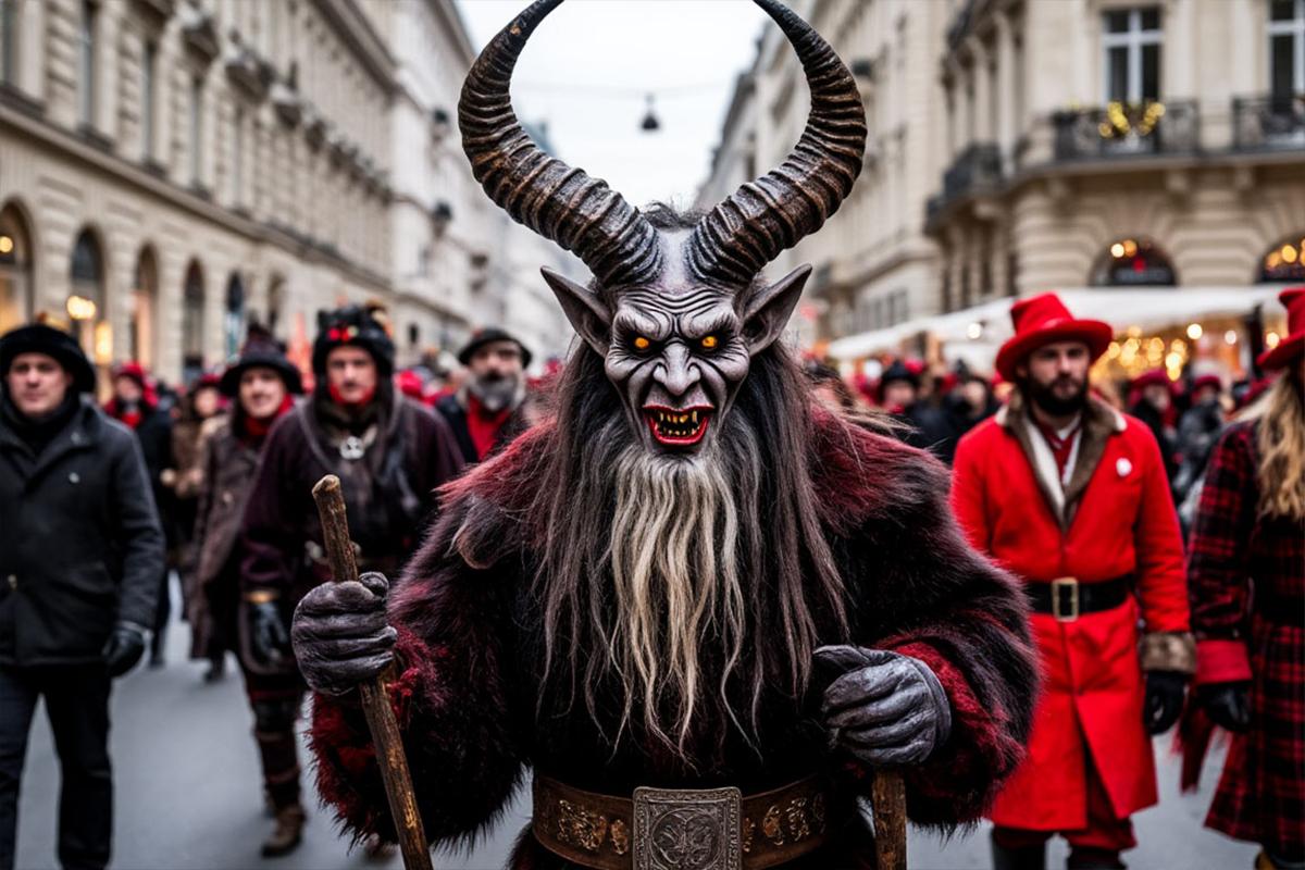 В венском лесу Лаа парад Крампусов собрал сотни зрителей