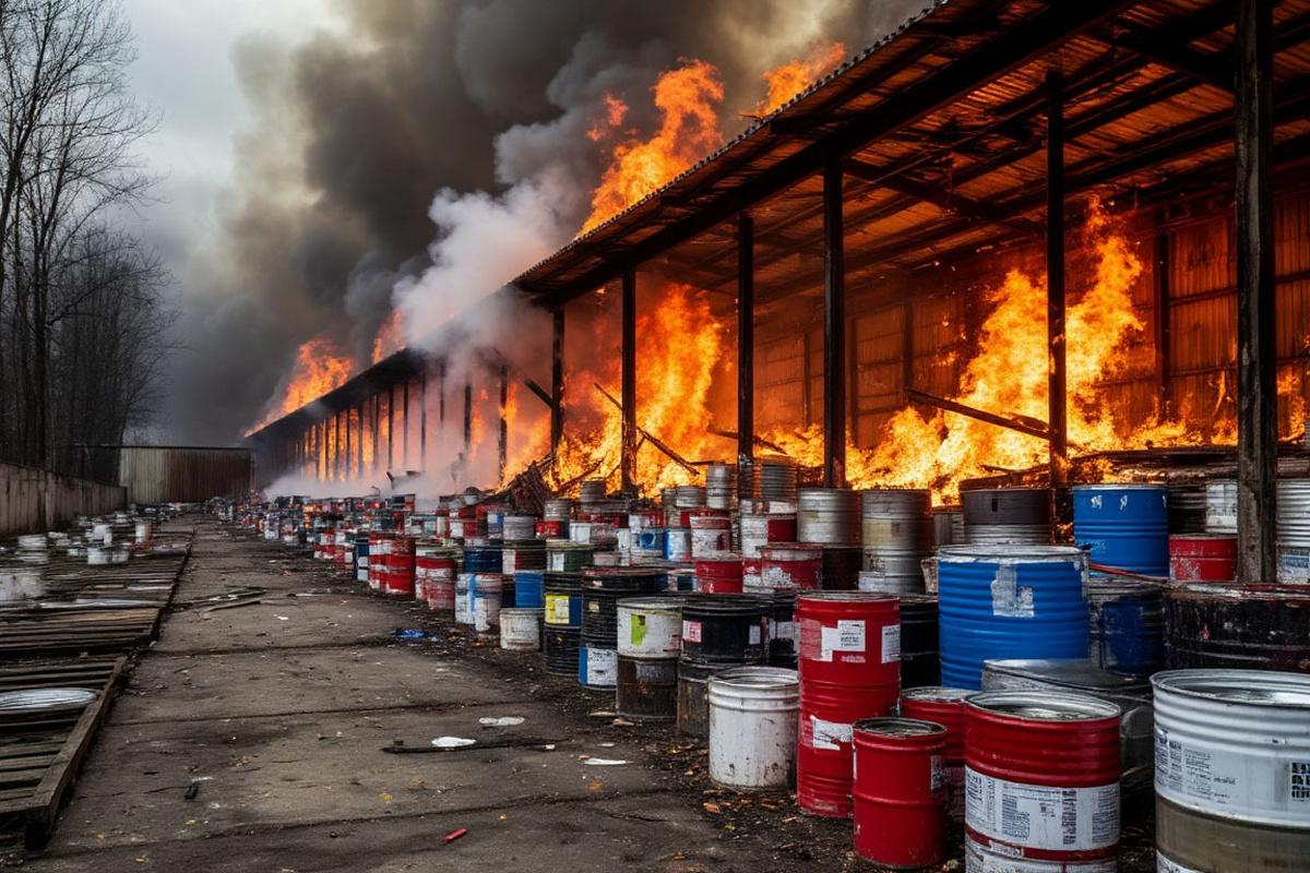 На одном из московских складов с лакокрасочными материалами начался пожар