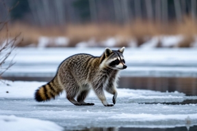 Любопытный енот, проверяющий лунки, стал звездой сети в Приморье