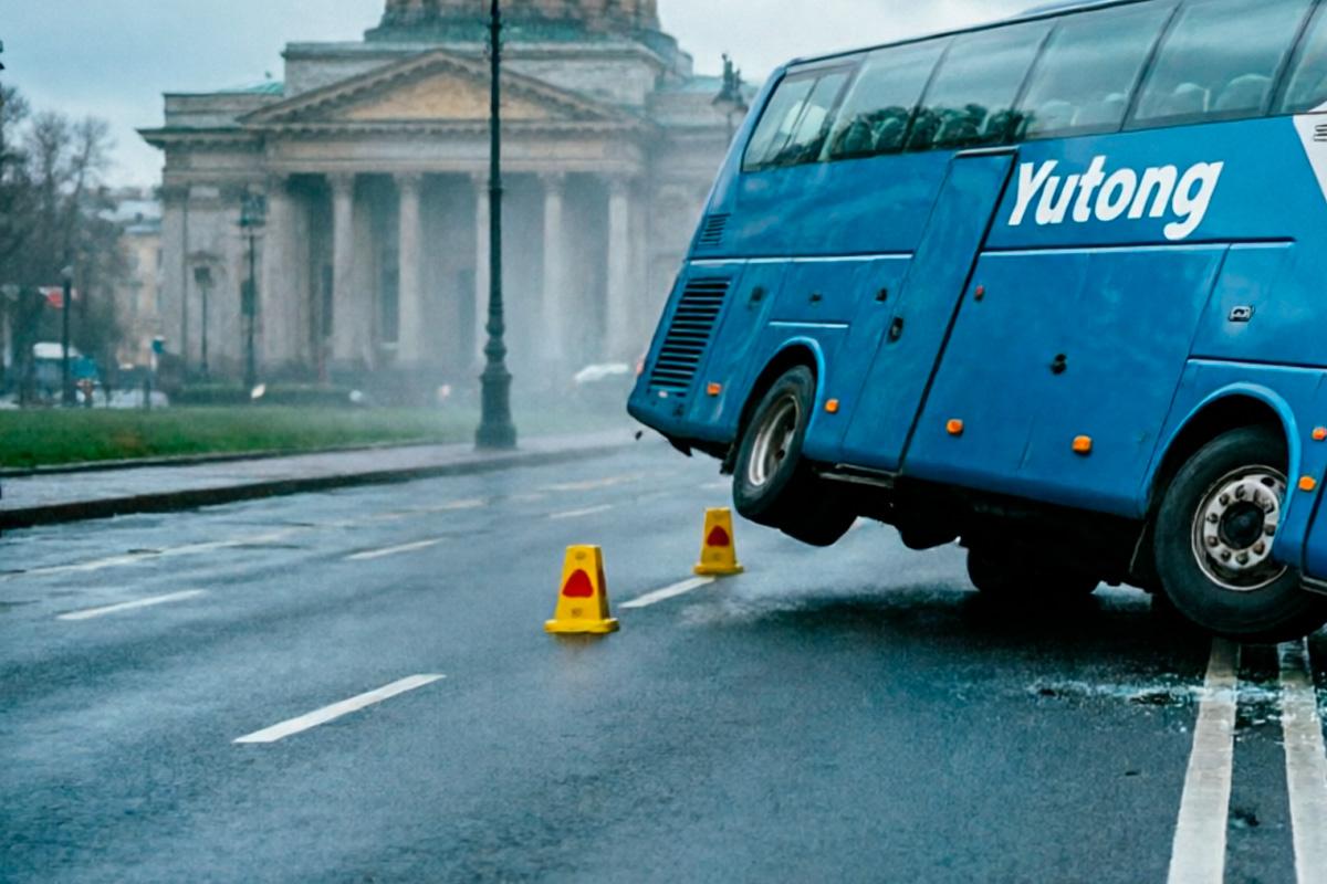 В Петербурге автобус со студентами съехал в кювет и опрокинулся, пострадали три человека
