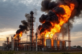 В Астраханской области загорелся газоперерабатывающий завод после атаки дронов