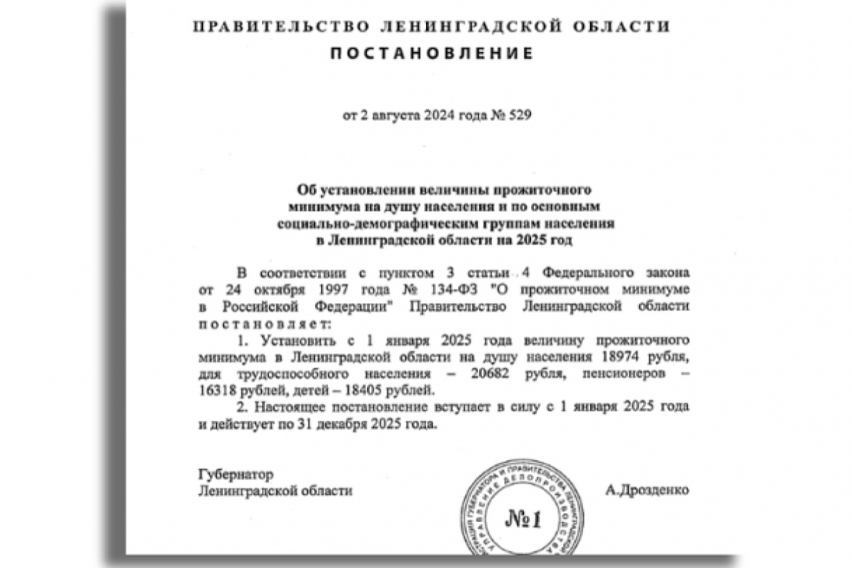 В Ленобласти прожиточный минимум составит почти 19 тысяч рублей
