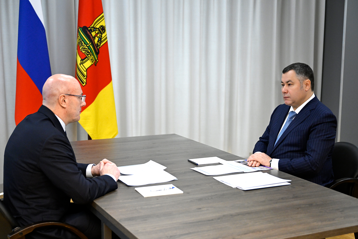 Губернатор Игорь Руденя и вице-премьер РФ Дмитрий Чернышенко обсудили успехи Тверской области в сферах туризма, образования и спорта