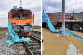 «Просто пытался проскочить»: видео момента, когда поезд Владивосток – Москва разнёс грузовик, пытавшийся проехать на красный свет