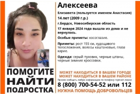 В Новосибирской области с 17 января ищут 14-летнюю Елизавету Алексееву, у девочки особая примета - легкое косоглазие