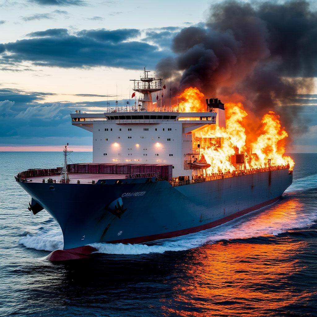 В Тихом океане дрейфует горящее судно с 3000 автомобилей на борту