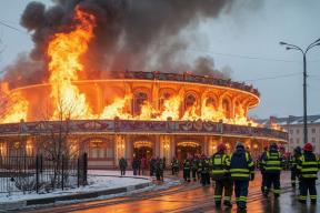 Ночью 4 декабря в Уссурийске пожарные потушили здание заброшенного цирка