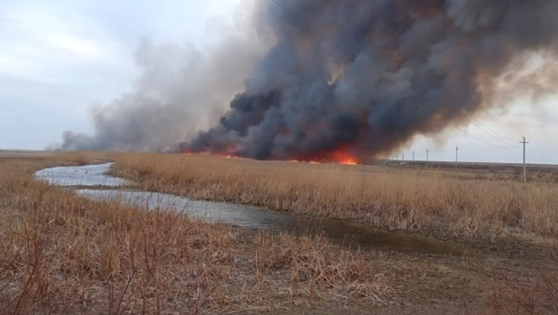 Под Астраханью три часа тушили большой пожар на мусорной свалке