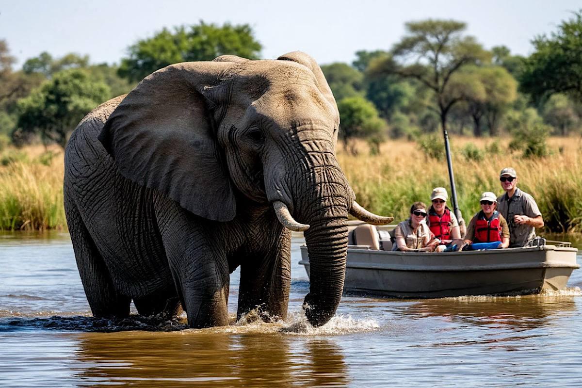 В Ботсване сафари вышло из-под контроля: разъяренный слон атаковал лодку с туристами
