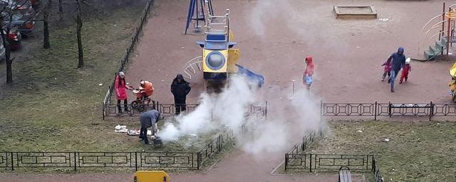 Жители Невского района Петербурга жарят шашлыки на детской площадке