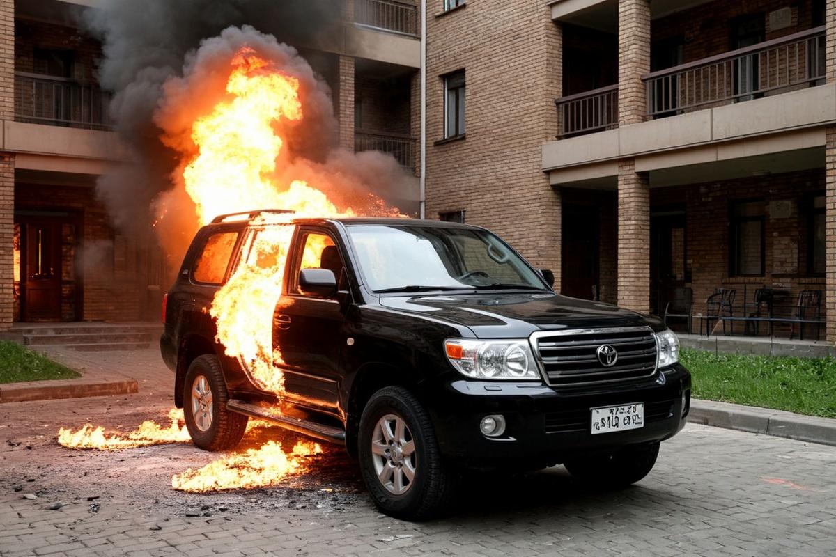 В Москве во дворе многоквартирного дома взорвался припаркованный внедорожник