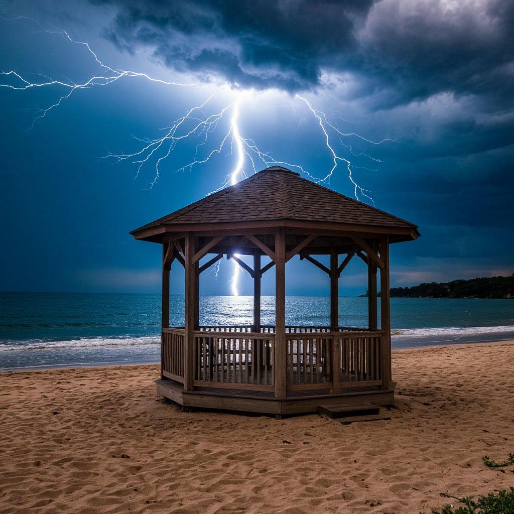 «Чудом выжила»: молния ударила в беседку с людьми на пляже в Подмосковье