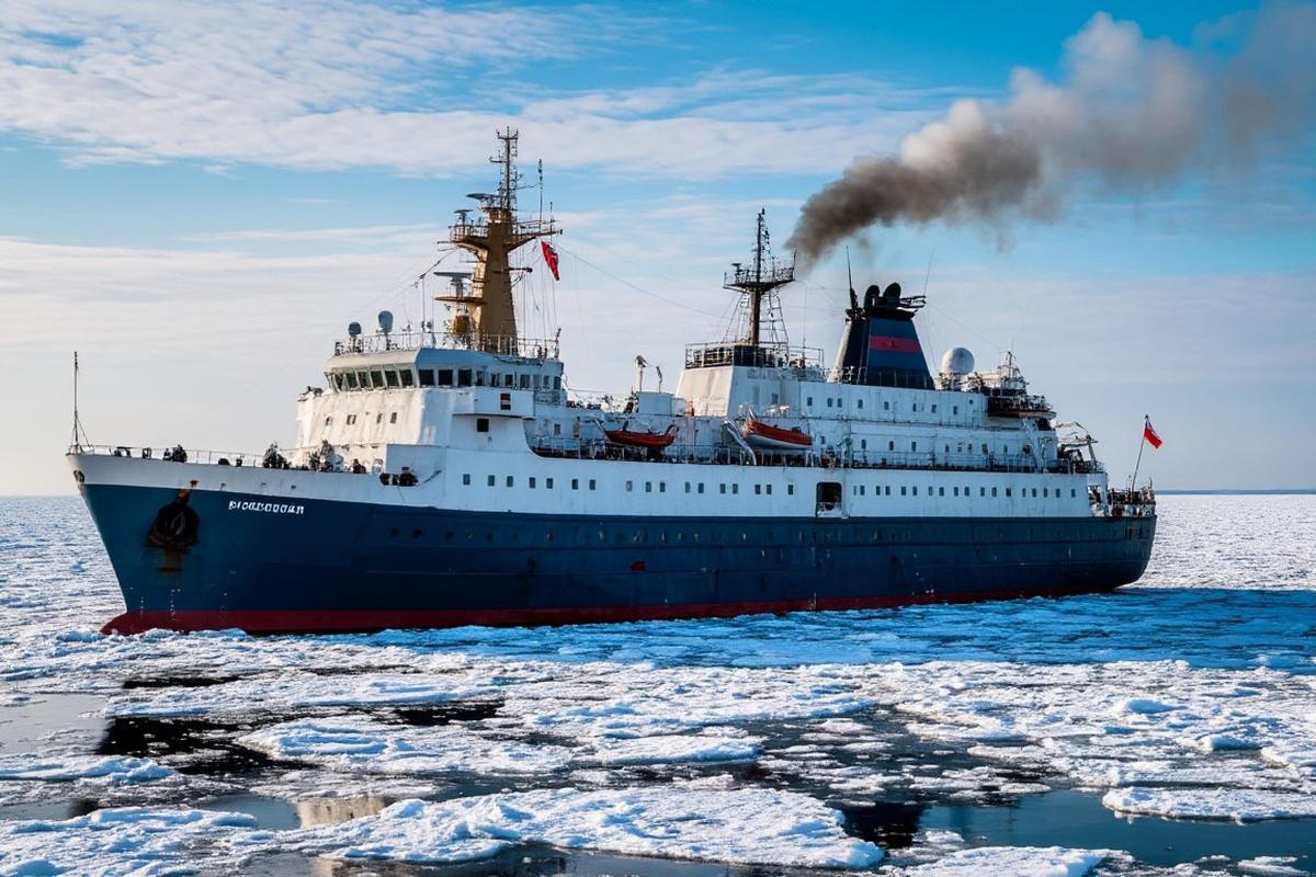 На помощь теплоходу, застрявшему во льдах возле Чукотки, направлен теплоход