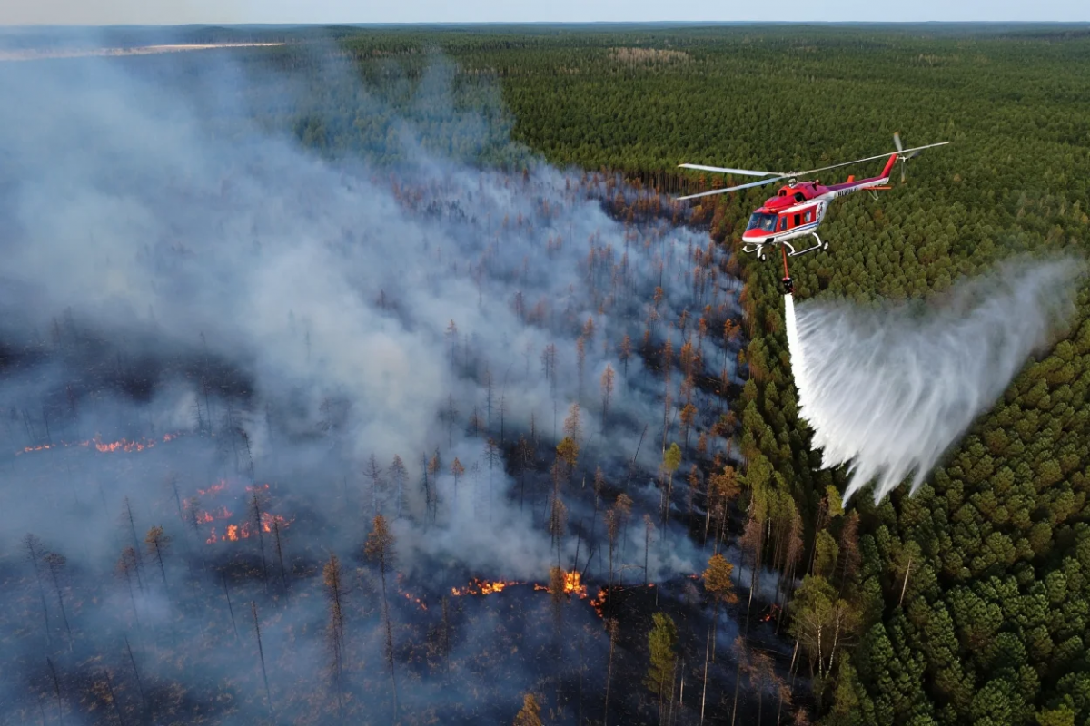 В Югре тушат крупный лесной пожар в 78 км от посёлка Советский