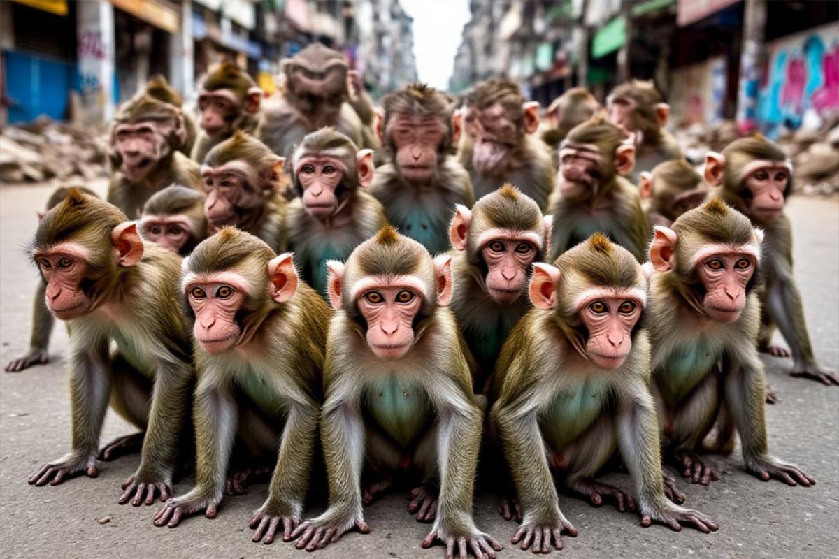 100 обезьян сбежали из питомника и устроили беспорядки в городе в Таиланде