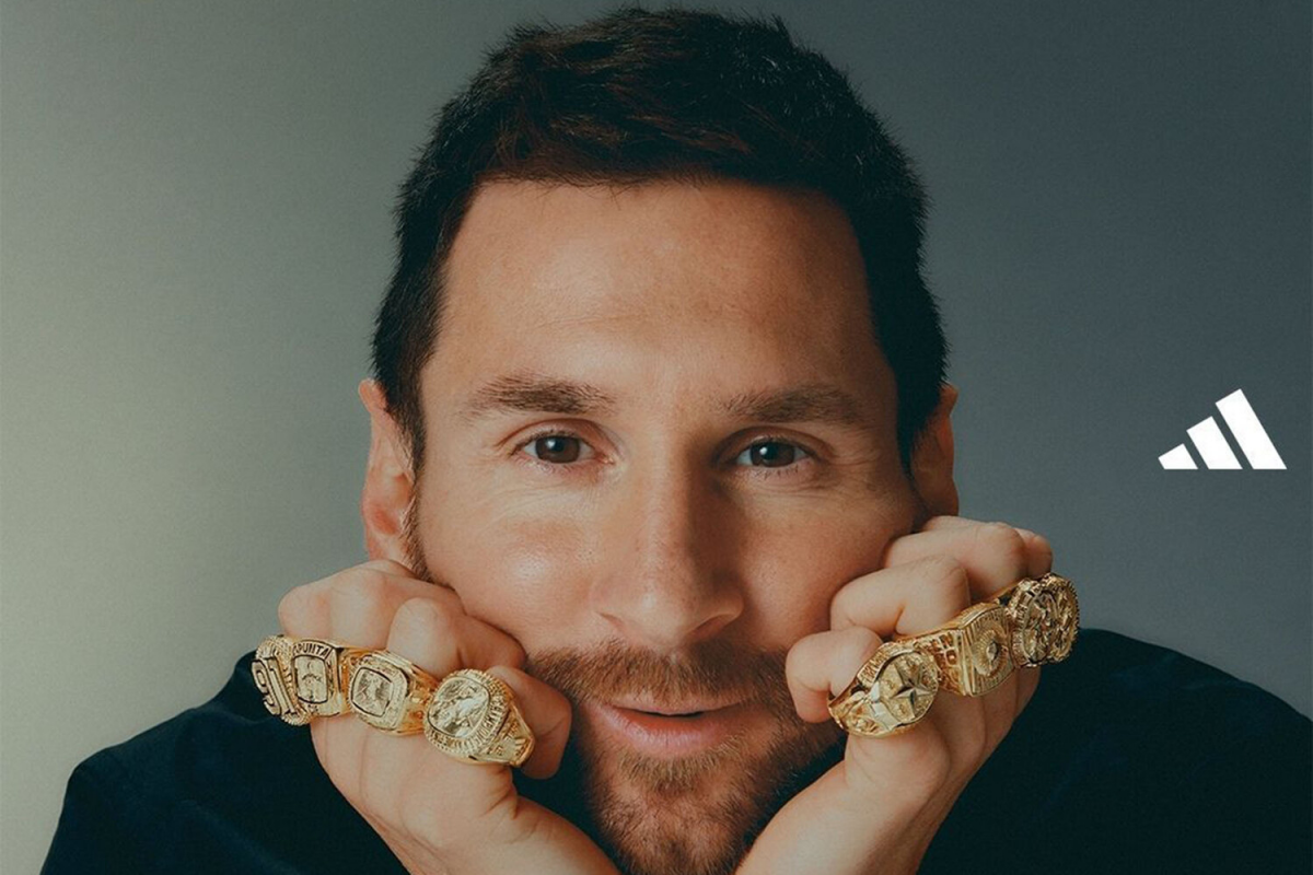 Lionel Messi was honored with eight gold rings for capturing Adidas' eighth Ballon d'Or