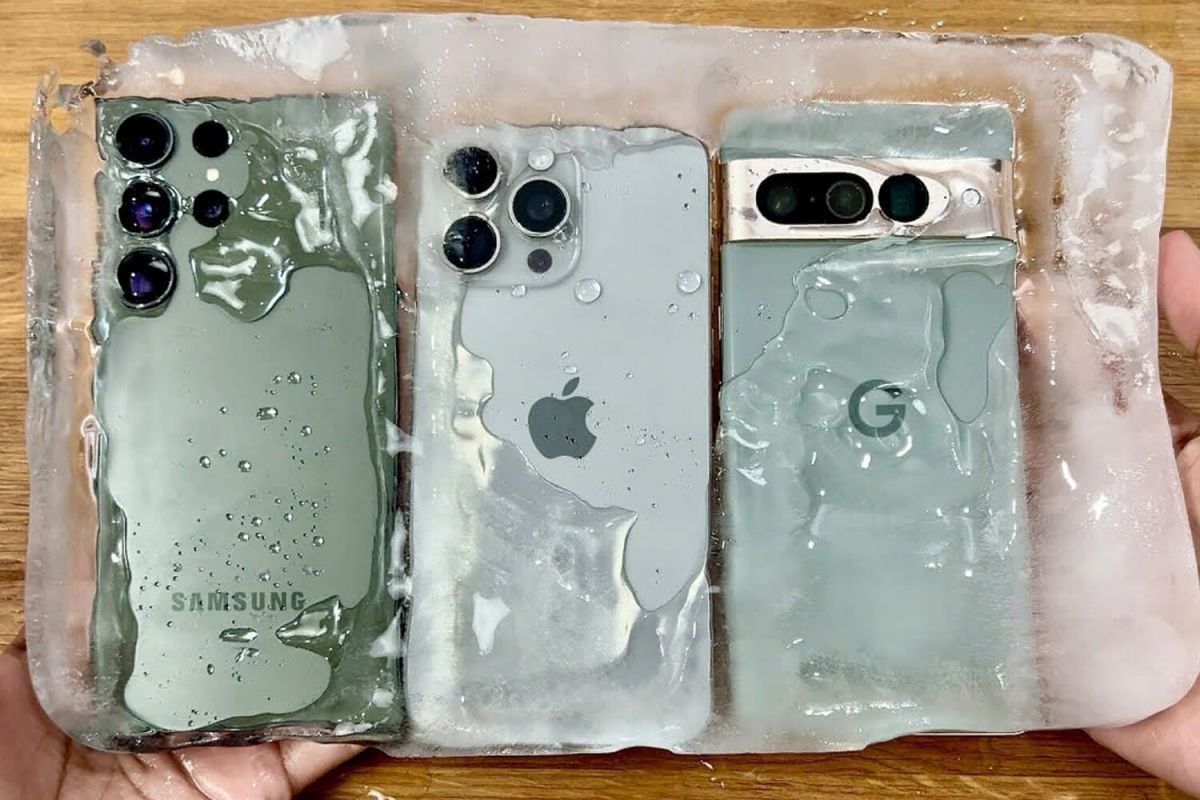 Блогер TechDroider проверил работу iPhone 15 Pro Max с флагманами Samsung и Google после заморозки