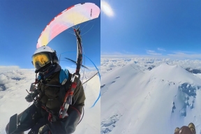 Новосибирский спортсмен пролетел на мотопараплане над Эльбрусом
