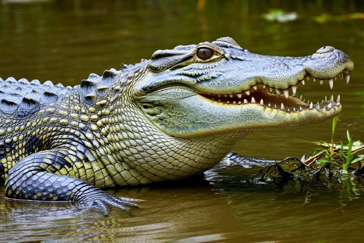 Огромная самка крокодила выползла из водосточной канавы и напала на двух человек