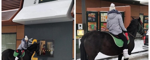 В Бердске в McDonalds за покупками приехала женщина на лошади