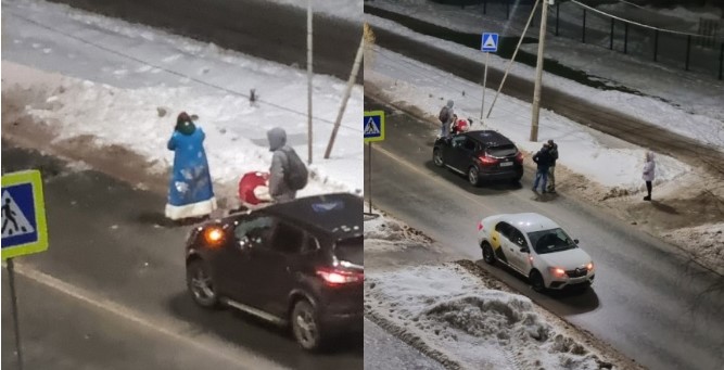 Под колесами автомобилей в Вологодской области едва не погиб Дед Мороз