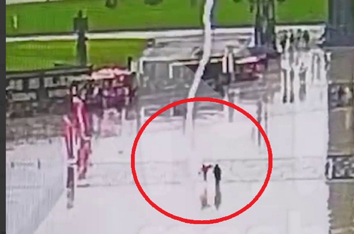 Момент удара молнии по четырем посетителям парка «Патриот» попал на видео, разряд привлек раскрытый зонт