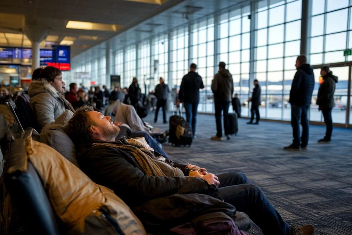 В Японии около 2000 человек оказались заперты в аэропорту из-за снегопада