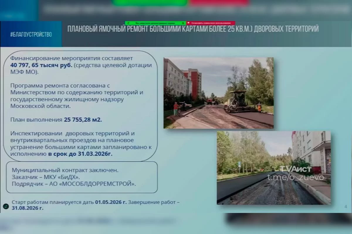 В 2026 году в Орехово-Зуевском городском округе приведут в порядок более 25 тысяч кв. м дворовых территорий